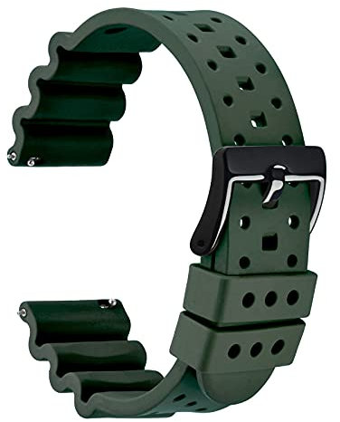 WOCCI 26mm Ventilato Cinturino per Orologio da Uomo, FKM Gomma (Non Silicone), Fibbia Nera (Verde Militare)