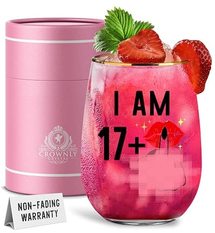 CROWNLY CRYSTAL® 18th Birthday Gifts for Girls Wine Glasses Personalised 18th Birthday Gifts 18th Birthday Decorations Funny Birthday Gifts for Women Daughter Gifts Sister Birthday Gifts Gin Glass