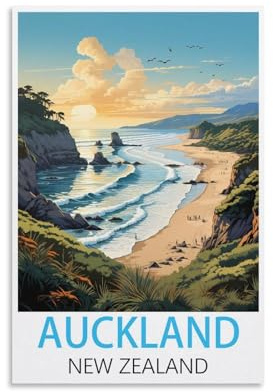HSAYYIII Auckland Neuseeland Vintage-Reiseposter, 60 x 90 cm, Leinwand-Kunst-Poster und Wandkunst, Bilddruck, Schlafzimmer-Dekor
