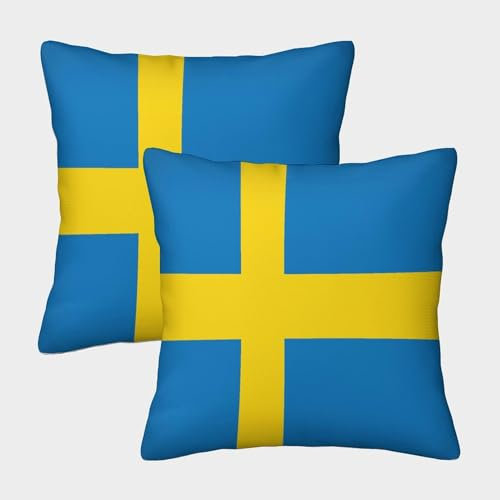 VDYNDYIW Flagge von Schweden Kissenbezüge 2er-Set, Weiche Für Wohnzimmer, Schlafzimmer, 3D-gedruckt, Dekorativer Wurfkissenbezug Für Sofa, Couch, Stuhl Kissenhülle 40x40cm