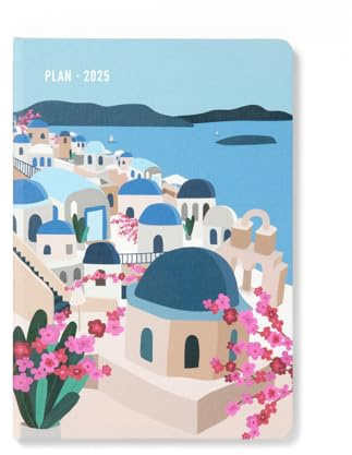 Letts of London Wanderlust Terminkalender 2025, A5, Wochenansicht, Santorin
