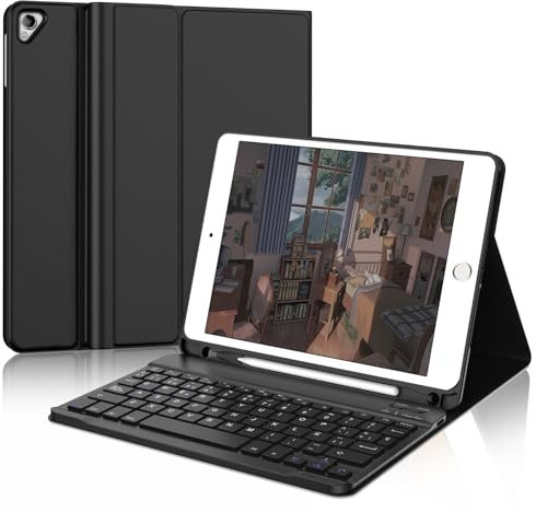 IVEOPPE Funda iPad 6 Generación 2018 con Teclado, Funda Teclado QWERTY Español Ñ Bluetooth Magnética Wireless para iPad 6a/5a Gen/Pro 9.7/Air 2/ Air 1, Ngero