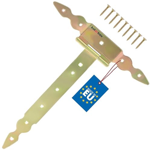 KOTARBAU® Charnière en T de 300 mm en Acier doré | Charniere Porte Lourde | Penture | Charniere Portail | Charnière Porte Lourde | Penture Volet Bois | Charnieres | Charniere Doré | Charnières