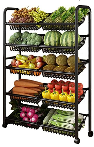 3-5 Tier Removable Kitchen Storage Cart, Fruit And Vegetable Mesh Basket, Microwave Rack, for Toiletries, Hair Dryers, Beauty Supplies And Cosmetics (Color : Black, Size : 74 * 30 * 130cm)