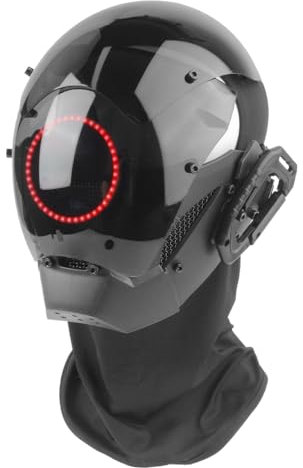 XPJBKC Cyberpunk Maske, Cyberpunk Mask mit LED Lichtern, Cosplay Mask für Herren, Erwachsene Cool Cyberpunk Maske LED, Cyberpunk Helm für Halloween Party Cosplay (Ringlicht)