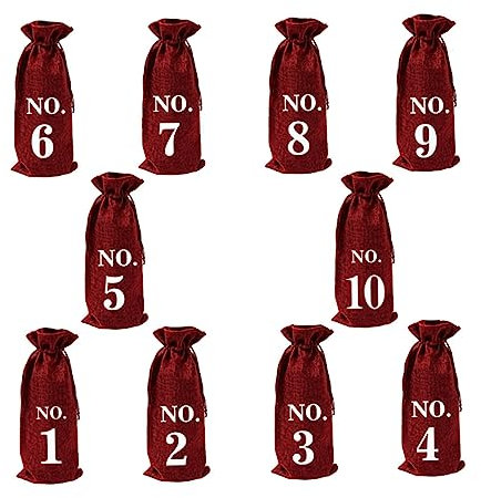 Anneome Set Da 10 Sacchetti Di Iuta Per Vino Numeri Da 1 a 10, Copribottiglia Elegante Riutilizzabile, Per Regali, Feste e Banchetti