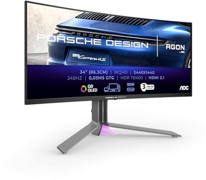AOC AGON Pro PD34, 34 inch WQHD OLED gaming monitor, 240 Hz, 0.03 ms, FreeSync Premium Pro, G-Sync comp., HDR400 (3440x1440, 2x HDMI 2.1, DisplayPort, USB-C, 90W PD, USB Hub) black