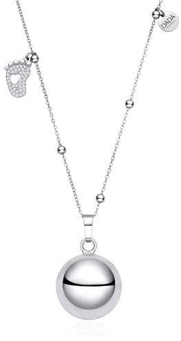 Dada Gioielli Collier Femme avec Pendentif Sphère et Charms Symboliques – Acier Inoxydable Hypoallergénique – Trèfle, Cœur, Tétine, Petit Pied 1/2 Cœurs, Arbre de Vie, Ourson