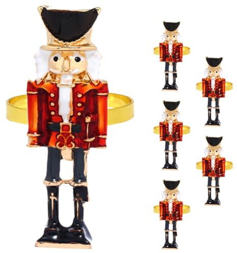 NUOBESTY 6pcs Nutcracker Napkin Rings Christmas Nutcracker Napkin Ring Metal Napkin Holders Golden Serviette Buckles for Xmas Parties Dinner Table Decors