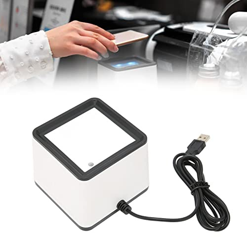 Hands-Free 2D Barcode Scanner High Precision Desktop QR Code Scanner for Mobile Payment USB Interface White ABS
