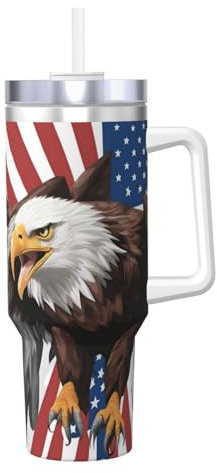 VPPUR Eagle With Usa Flag Print 40oz Insulated Stainless Steel Tumbler Handle Versatile Hot And Cold Mug