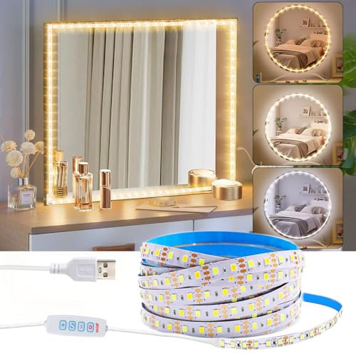 LED Spiegelleuchte, Schminktisch Leuchte, Schminktisch Licht, Spiegel Licht, Make Up Licht, Schminkleuchte, Makeup Lampe, 200CM, 3 Farben 9 Dimmerstufen, Schminktisch Lichter for Biegbar, Dimmbar