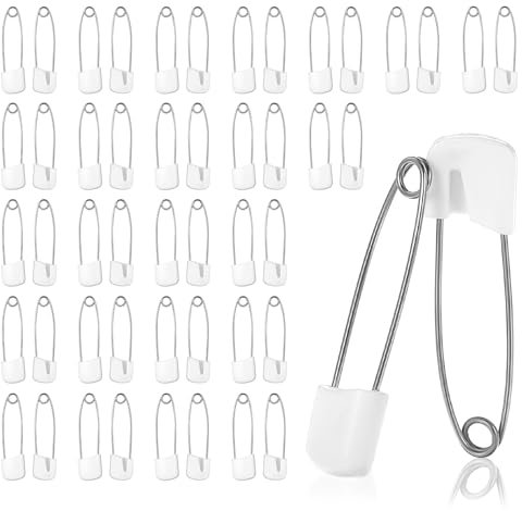Nogeqi 50 Stück Sicherheitsnadeln Groß Baby 40mm, Weiß Windelnadeln, Kunststoff Sicherheitsnadel Klein, Windelnadel Safety Pins mit Sicherheitsverschluss Verschluss Verriegeln