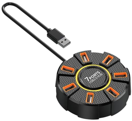 7-Port USB Splitter Cable, Round Data USB Hub Adapter, Practical USB Accessory with Colorful Lights, Portable and Multi-Functional for Keyboard, Flash Drive, Printer, and More – Ideal for Expanding