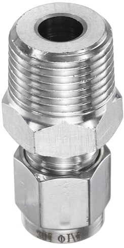 sourcing map Compression Fitting 1/4 Tube OD x 3/8 PT Male Thread Stainless Steel Straight Coupler Adapter Compression Tube Pipe Fittings Connector for Oil Gas Water