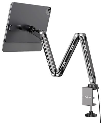 KU XIU Magnetic Wireless Charging Stand for iPad Pro 12.9, iPad Air 13 M2, Foldable Adjustable Arm Mount with 2M Cable, Aluminum Alloy Tablet Holder for iPad Pro 12.9 3rd/4th/5th/6th