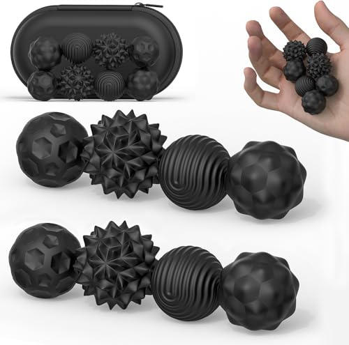Magnetic Balls Fidget Toys for Adults&Teens, 8Pcs Silicone Sensory Stress Relief Toys with Autism, ADHD, Anxiety, Quiet Executive Desk Fidget Balls,Stocking Stuffers Gifts (Black, medium)