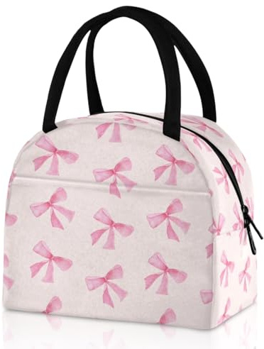 Insulated Lunch Bag for Women Girls, Chic Pink Butterfly Bow Lunch Bag Reusable Thermal Cooler Bags Leakproof Lunch Bag Adults Kids Packed Lunchbox for Work School Picnic Travel Beach Preppy Stuff
