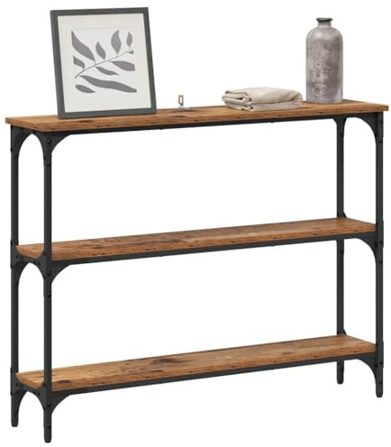 vidaXL Console Table with Shelf Old wood 100 x 22.5 x 75 cm, Living Room Console, Compact Design, Industrial Shelving, Rectangular Surface, Narrow Storage, Decorative Accent Table