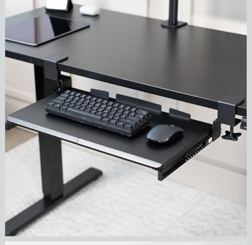 Small Keyboard Tray Under Desk Pull Out with Extra Sturdy C Clamp Mount System, 20 (26 Including Clamps) x 11 inch Slide-Out Platform Computer Drawer for Typing, Black, MOUNT-KB05ES