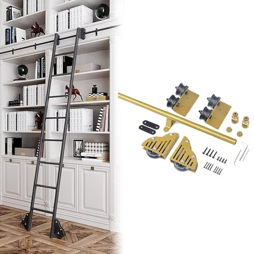 UZAMIRLEX Rolling Ladder Hardware, Rolling Library Ladder Hardware Kit Sliding Track Gold Multiple Sizes(16ft/488cm Track kit)