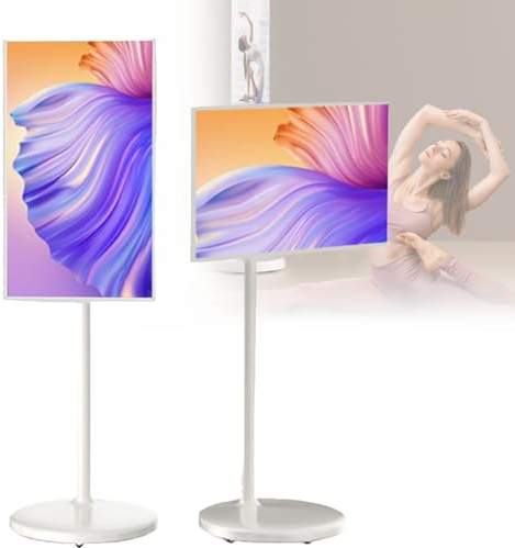 Spdazzleburst Supporto TV portatile mobile da 21,5 pollici, TV mobile, Android 12, 1080P, monitor rotante girevole, batteria integrata, centro di intrattenimento domestico all-in-one 4+64G
