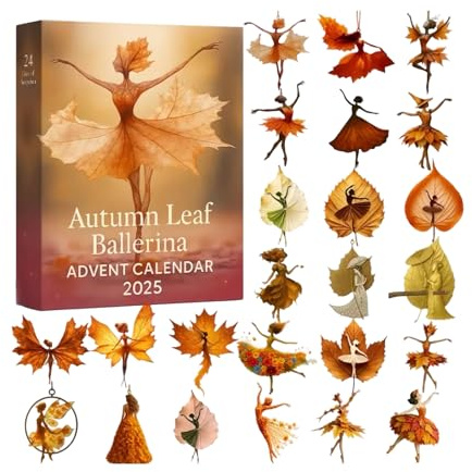 Herbstblatt-Ballerina-Adventskalender 2025, 24 Tage Weihnachtscountdown mit 2D-Herbstblatt-Ballerina-Ornamenten, Herbst-Themen-Weihnachts geschenk für Tänzer, Sammler und Wohnraumdekoration
