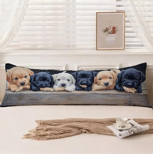 Seitenschläferkissen Bezug 40 x 145, Kissenbezug 40x145 Hund Kissen Tier Muster Samt Seitenschläferkissen, Weich Schwangerschaftskissen Doppelseitig Drucken für Sofa Wohnzimmer Schlafzimmer, Model142