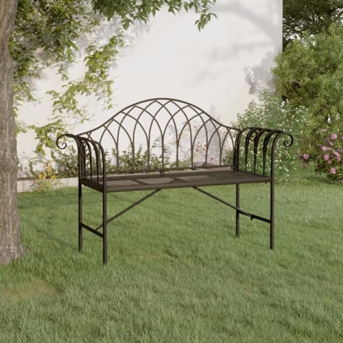 Teenpull 2-Sitzer-Gartenbank 128 cm Schwarz Stahl, Wetterfest, Robustes Metall, Ergonomisch Geformt, für Garten, Terrasse, Balkon, Entspannung im Freien