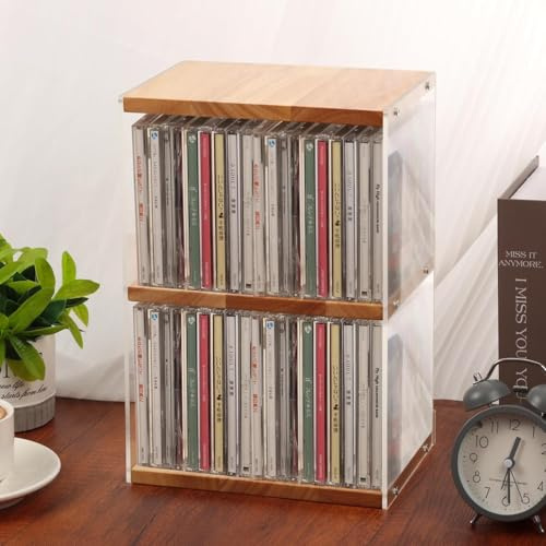 Rainmae CD-Halter im Retro-Stil | MDF, Schreibtisch-Organizer, für 40 CDs, CD-Halter, CD-Aufbewahrung, Regal, Turm, Ständer, Dollar, passend für Theaterzimmer