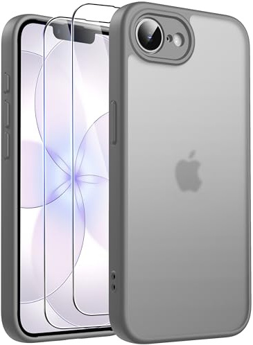 FLLAO Matt Handyhülle für iPhone 17e/iPhone 16e Hülle, Grau | Inklusive 2 Schutzfolie, mit Kameraschutz [Militärschutz] Stoßfest PC Rückseite TPU Bumper Hülle für iPhone 17e/16e