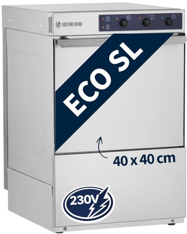 GastroHero Lavastoviglie ECO 40 x 40 cm, con dosatore detergente e brillantante, con pompa di scarico, Made in Europe, 230 V