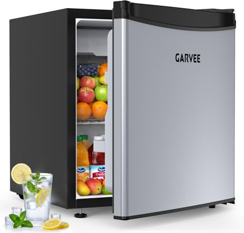 Aptliton Mini Fridge, Small Fridge 45L Table Top Fridge with Chiller Box, Adjustable Thermostat, Reversible Door, Black Stainless Steel Door Freestanding Fridge for Bedroom, Office & Home
