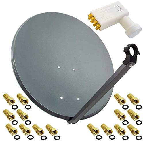 PremiumX Satelliten-Komplettanlage 80cm Antenne Anthrazit TV Satellitenschüssel SAT Octo LNB 16x F-Stecker bis 8 Teilnehmer