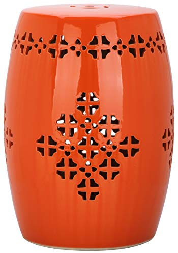 SAFAVIEH Home Collection Quatrefoil Orange Ceramic Decorative Indoor/ Outdoor Garden Stool (Fully Assembled)