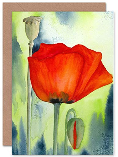Wee Blue Coo POPPY FLOWER PAINTING WATERCOLOUR RED BLANK GREETINGS BIRTHDAY CARD ART