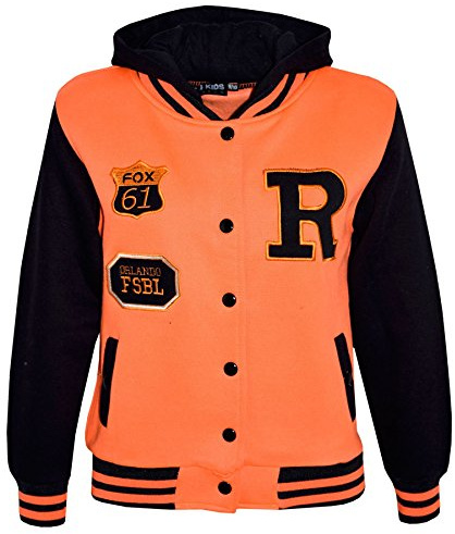 A2Z 4 Kids B.B Hooded R Fashion Fox Jacket Varsity - B.B Jacket New Fox Neon Orange 9-10