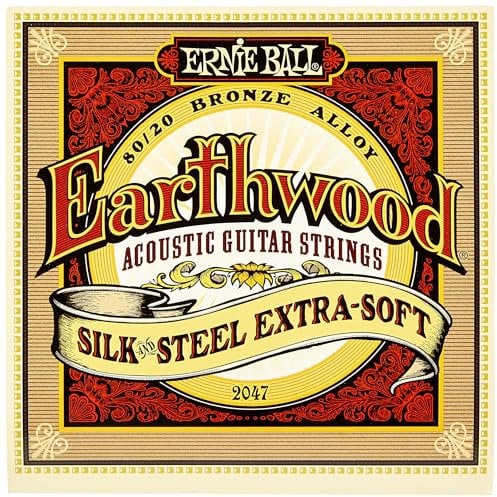 Ernie Ball Earthwood Silk and Steel Extra Soft - Cuerdas para guitarra acústica, bronce 80/20, seda y acero, calibre 10-50