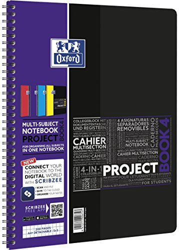 Oxford Projectbook A4 Studium Collegeblock kariert 100 Blatt, 5 Stück mit 4 Farben