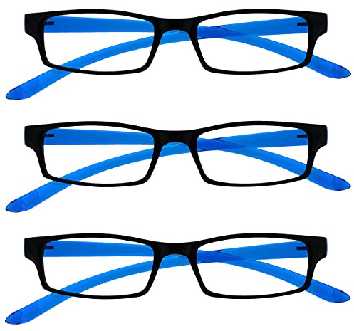 UV Reader Schwarz Leuchtend Blauen Nacken-Lesebrille Wert 3er-Pack Frauen Herren UVR3PK020 +1,50