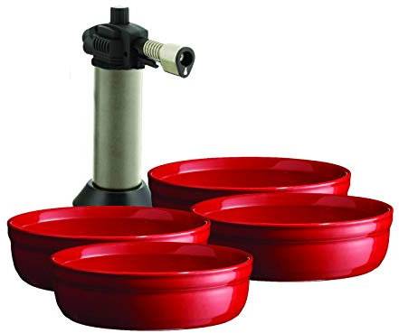 Emile Henry Eh349711 Coffret Crème Brûlée, Céramique, Rouge Grand Cru, 12 X 12 X 3 cm