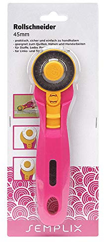 SEMPLIX Rollschneider Maxi 45 mm, mit Schutzmechanismus, zum Nähen und Handarbeiten, für Stoffe/Leder/Papier (pink)