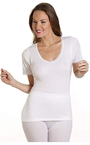 Ladies Thermal Underwear Short Sleeve Vest Women's T-Shirt White Delux Top Winter Warm Base Layer (Large)