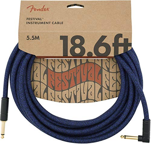 Fender Festival Hemp Instrument Cable, with Limited Lifetime Warranty, Straight/Angle, Blue Dream, 18.6ft