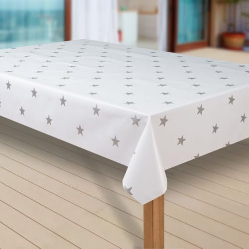 laro Wachstuch-Tischdecke Sterne Weihnachten Weihnachts-Motive PVC Wachstischdecke Eckig Meterware Wasserabweisend Abwischbar GAL, Muster:Sterne Weiss-Silber, Größe:140x260 cm