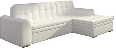 MOEBLO Ecksofa mit Schlaffunktion ohne Bettkasten Sofa Couch L-Form Polstergarnitur Wohnlandschaft Polstersofa mit Ottomane Couchgranitur mit Bettfunktion - Carlos (Weiß (Soft 17), Ecksofa Rechts)