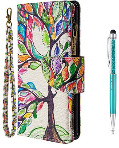 Grandoin Coque pour Xiaomi Redmi Note 9 Pro/Note 9S, Peint Flip Cover Étui Fermeture éclair Housse en PU Cuir avec TPU Silicone Souple [Fente de Carte] [Fermeture Magnétique] (Arbre)