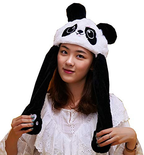 YEKEYI Tierhut, Ohr, beweglicher Hüpfhut, Pop-Up-Ohren, Plüschmütze, Kopfband für Damen und Mädchen, Panda -a, Einheitsgröße