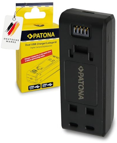 PATONA Ladegerät Dual Kompatibel mit Insta IS360RB, Insta 360 One R, 360 One RS Action Cam, Akkulader mit Micro-USB & USB-C Input, Überhitzungs- und Überladeschutz