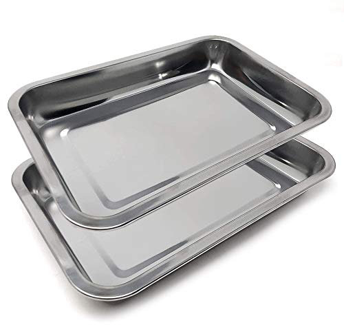 Space Home - Juego de 2 Bandejas para Servir - Fuente Honda Rectangular - Acero Inoxidable - 40 x 30 cm